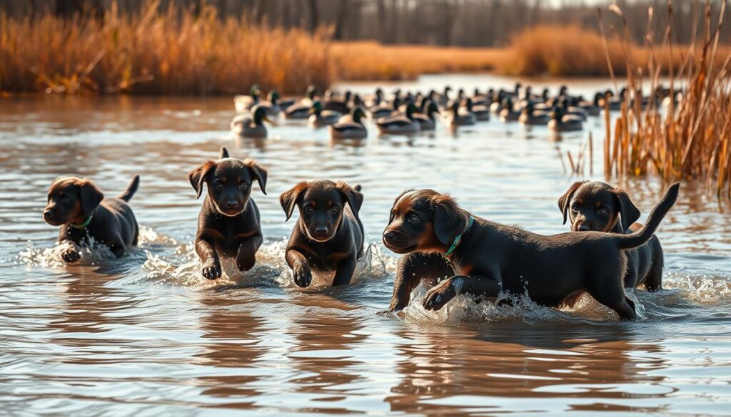 Duck Retriever puppies on a duck hunt