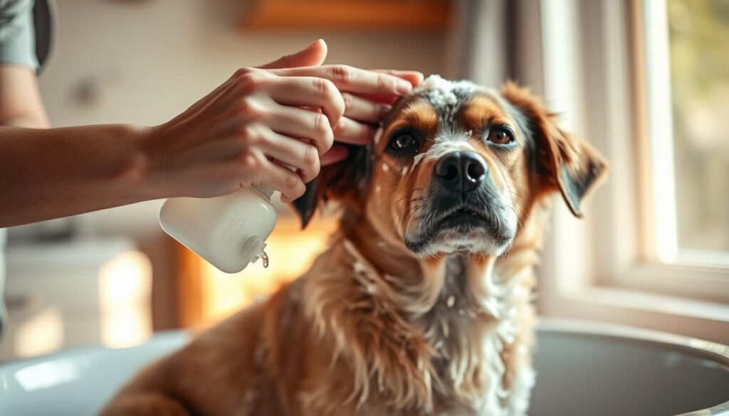 applying pet shampoo