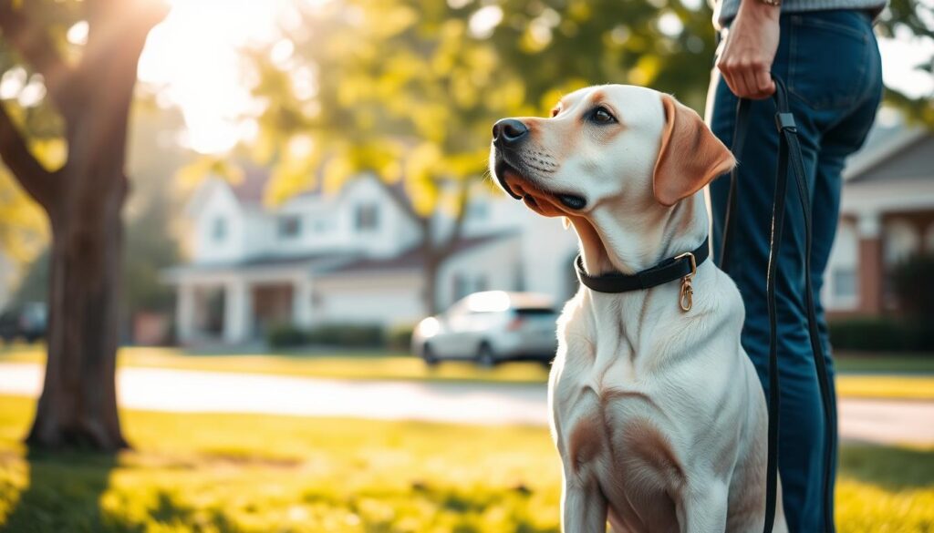 dog walking on a leash